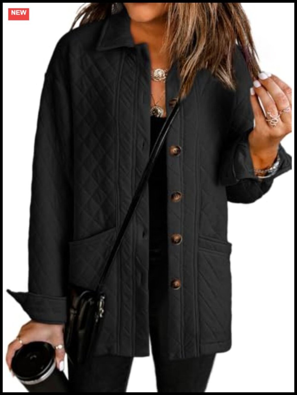 Quilted Button Down Collared Jacket with Pockets